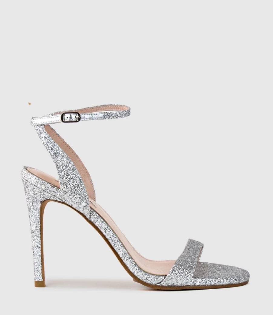 Edward Meller Women's Wisp100 Single Strap Sandal in Silver Sparkle - Glamorous Comfort Footwear