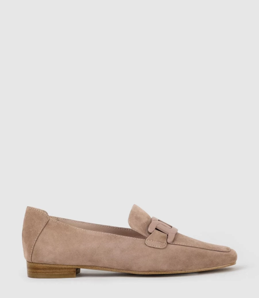 Edward Meller Women's Nude Suede Moccasins with Tonal Hardware - Graded Comfort & Style
