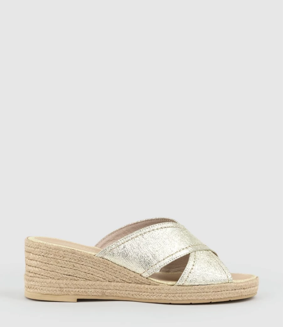 Edward Meller Women's Malina Crossover Slide Espadrille in Platino - Comfortable Summer Sandals
