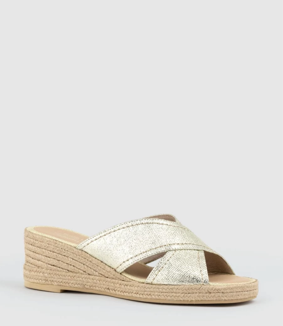 Edward Meller Women's Malina Crossover Slide Espadrille in Platino - Comfortable Summer Sandals