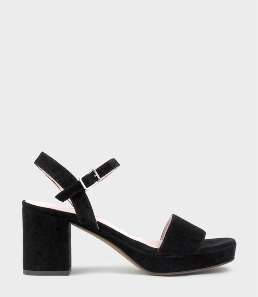 Edward Meller Women's Sylas75 Platform Sandal - Black Suede Casual Shoes