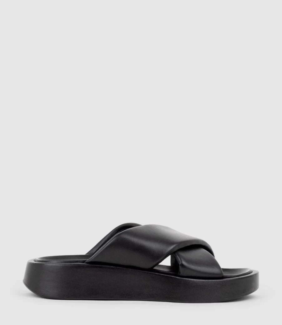 Edward Meller Women's Kamir Black Chunky Crossover Slide Sandals