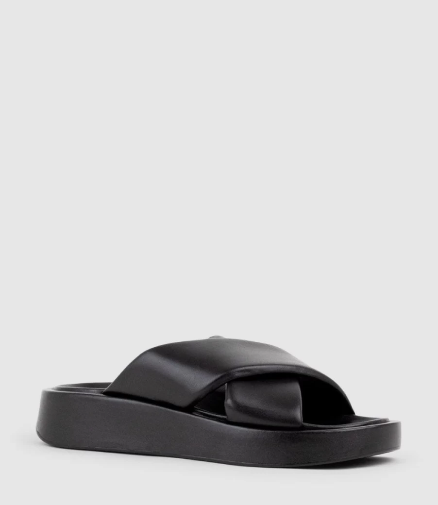 Edward Meller Women's Kamir Black Chunky Crossover Slide Sandals