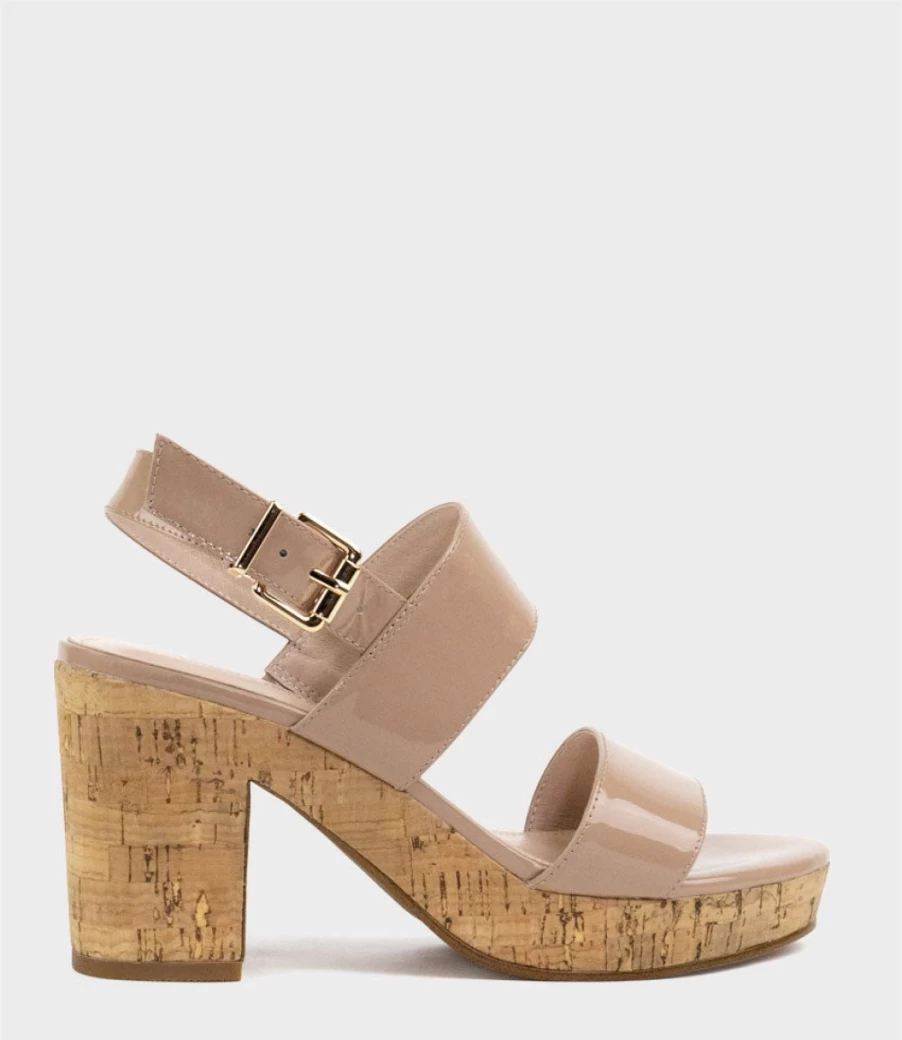 Edward Meller Women's Rana80 Nude Patent Cork Platform Sandals with Dual Straps