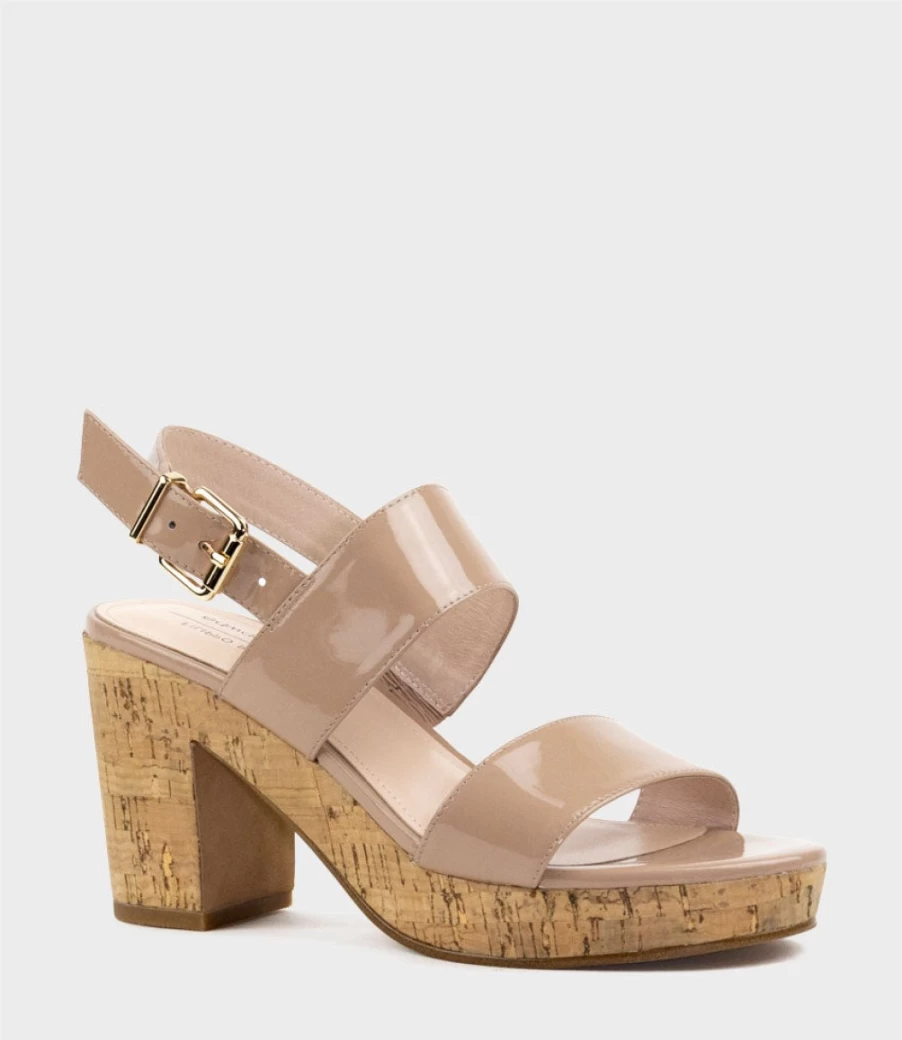 Edward Meller Women's Rana80 Nude Patent Cork Platform Sandals with Dual Straps