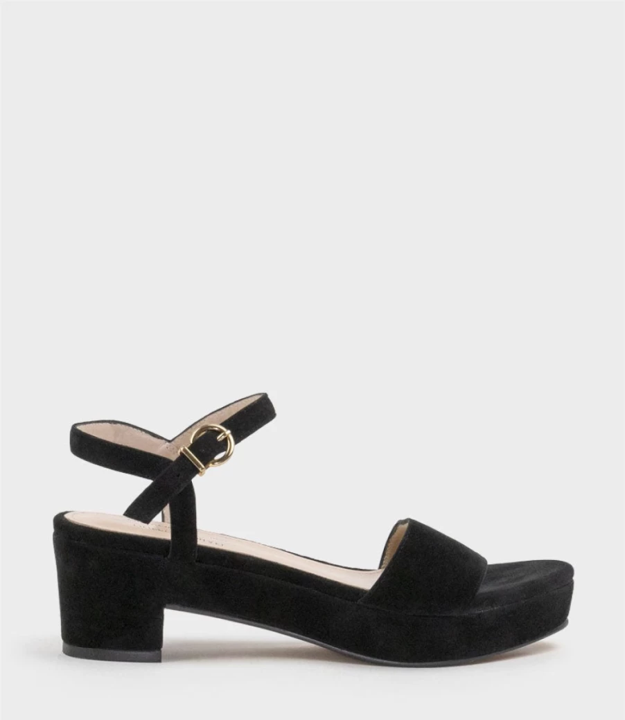 Edward Meller Women's Ralin50 Black Suede Two Strap Sandals - Self Covered Unit
