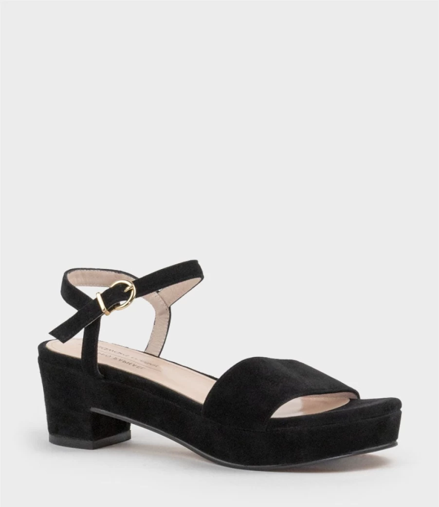 Edward Meller Women's Ralin50 Black Suede Two Strap Sandals - Self Covered Unit