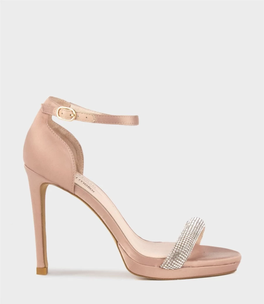 Edward Meller Women's Wistful110 Nude Satin Diamond Band Platform Sandals