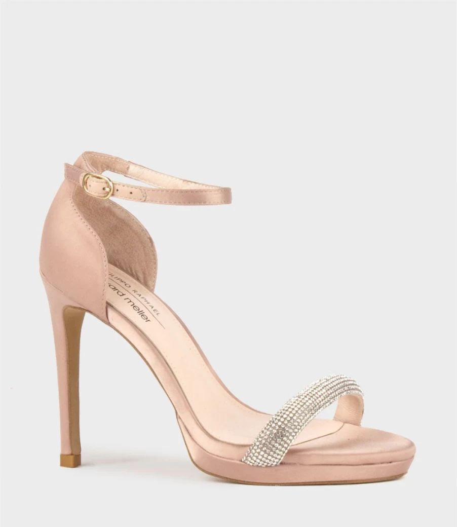 Edward Meller Women's Wistful110 Nude Satin Diamond Band Platform Sandals
