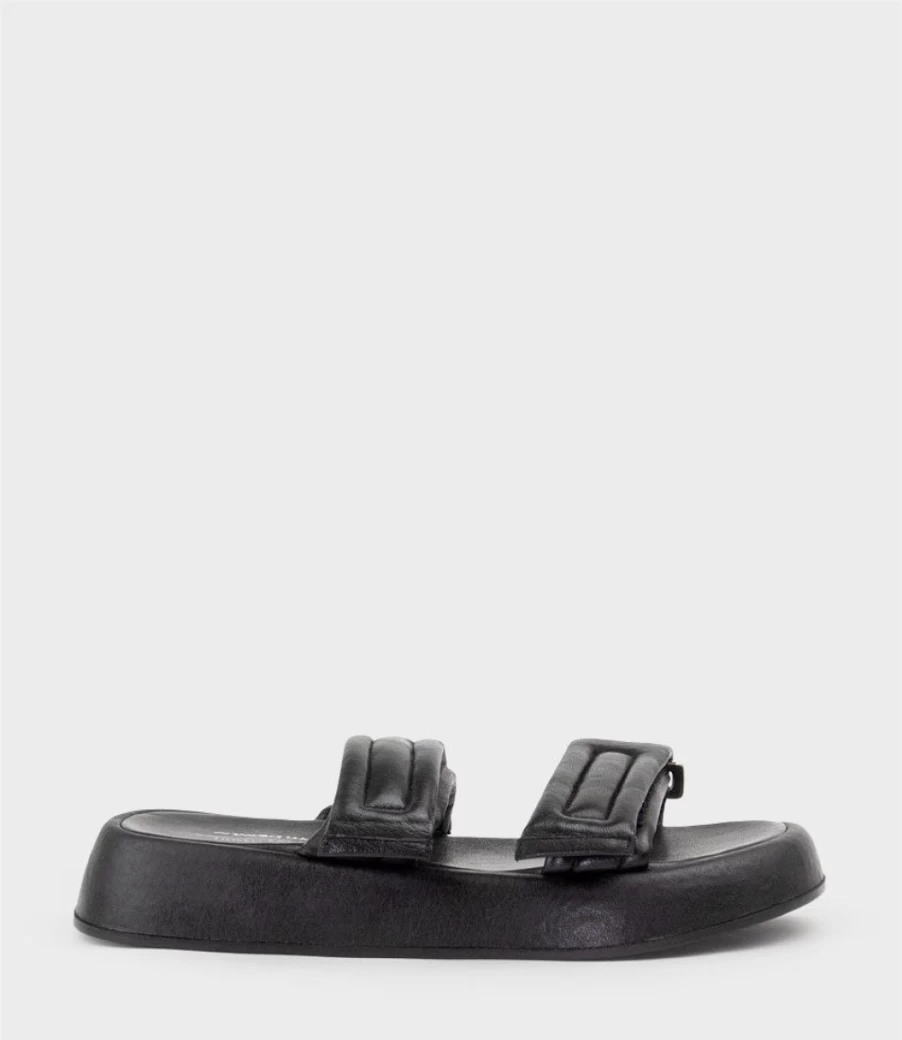 Edward Meller Women's Hamlet Quilted Strap Slide On Unit - Black Loafers