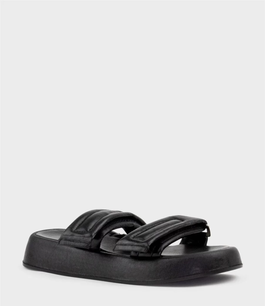 Edward Meller Women's Hamlet Quilted Strap Slide On Unit - Black Loafers