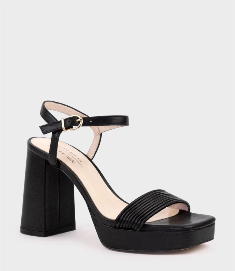 Edward Meller Women's Rialto95 Black Banded Strap Platform Sandals