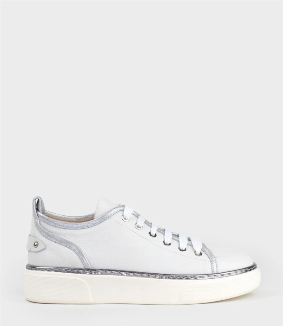 Edward Meller Women's Jolene White Sneakers with Contrast Piping - Stylish Casual Shoes