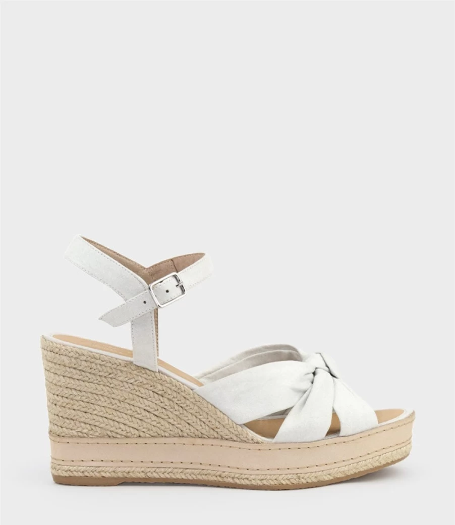 Edward Meller Women's Mystra Knot Front Espadrille in Off-White Suede Sandals