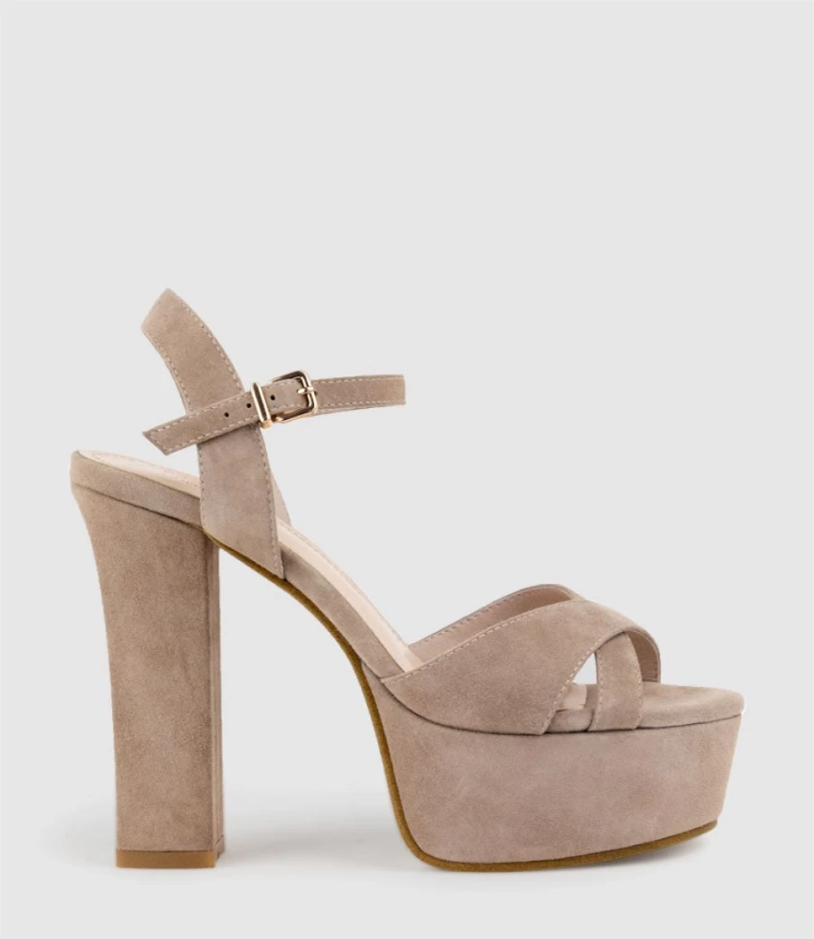 Edward Meller Women's Ramona125 Nude Suede Inverted Crossover Platform Sandals