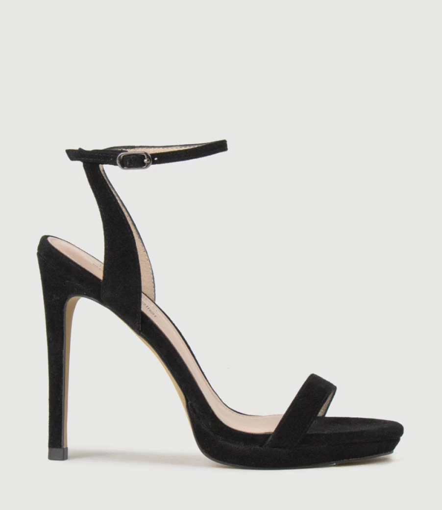 Edward Meller Women's Whisper110 Black Suede Single Strap Platform Sandal