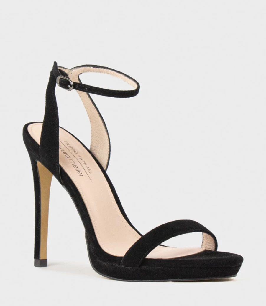 Edward Meller Women's Whisper110 Black Suede Single Strap Platform Sandal