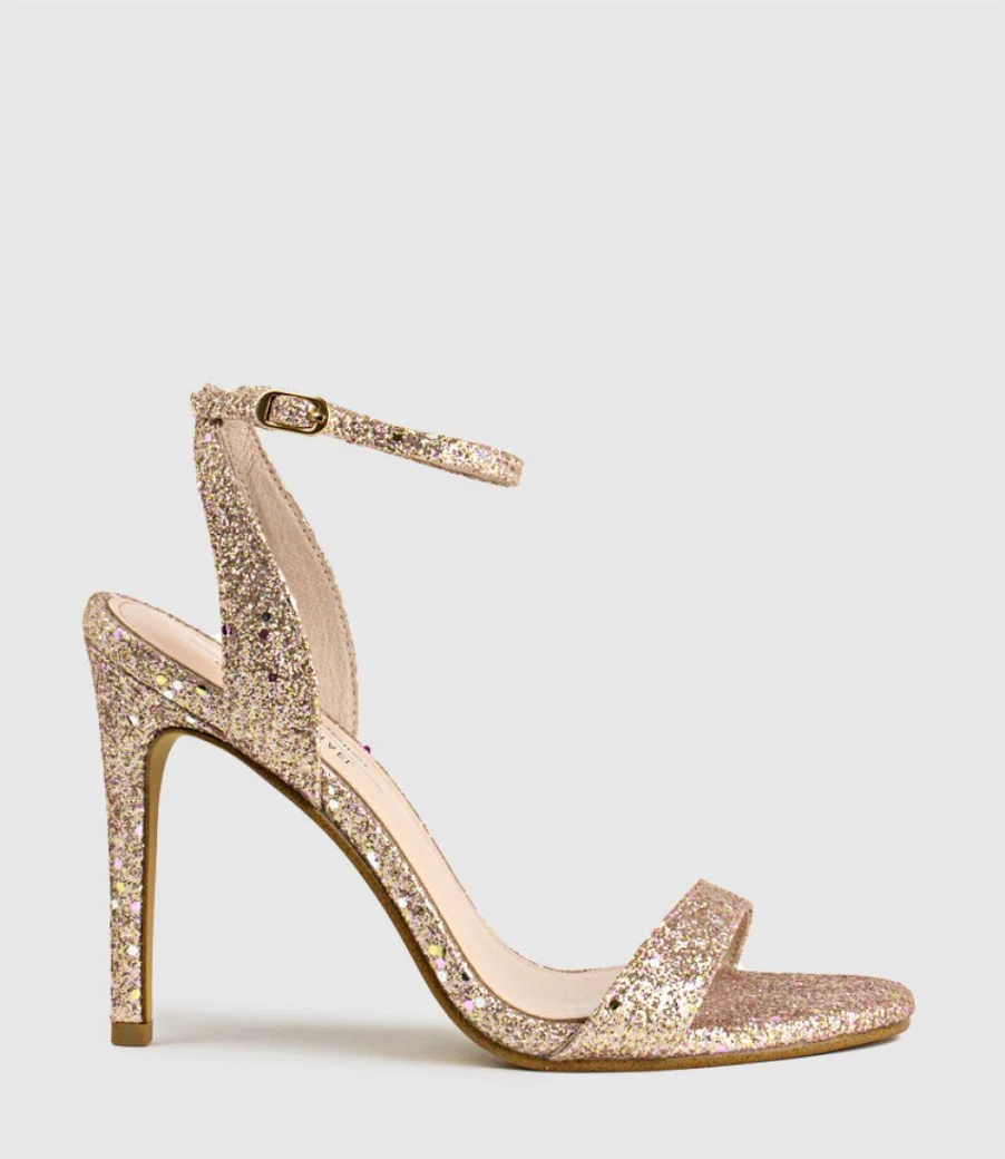 Edward Meller Women's Wisp100 Single Strap Sandal in Rose Gold Sparkle - Elegant Glitter Slide Sandals