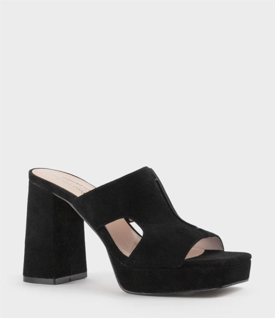 Edward Meller Women's Rylie95 Black Suede Platform Slide Sandals with Cut-Out Design