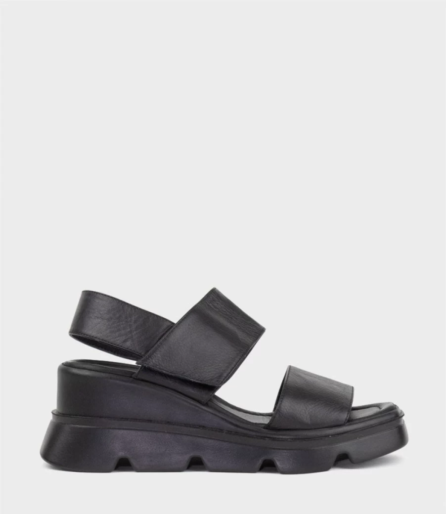 Edward Meller Women's Lamar Exaggerated Platform Two Strap Black Sandals