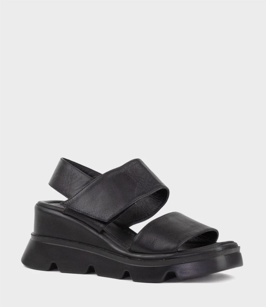 Edward Meller Women's Lamar Exaggerated Platform Two Strap Black Sandals