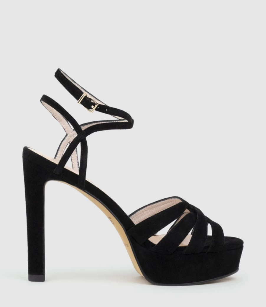 Edward Meller Women's Syren110 Black Suede Ankle Wrap Platform Sandals