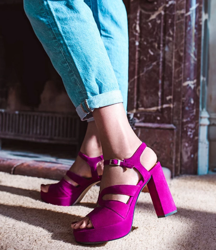 Edward Meller Women's Reya100 Magenta Suede Open Toe Platform Sandals