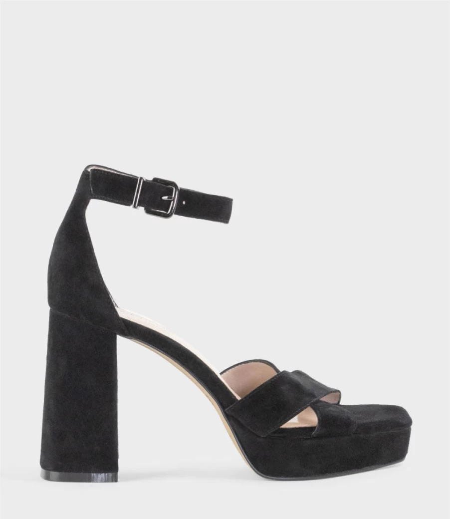Edward Meller Women's Richie95 Black Suede Crossover Platform Sandal