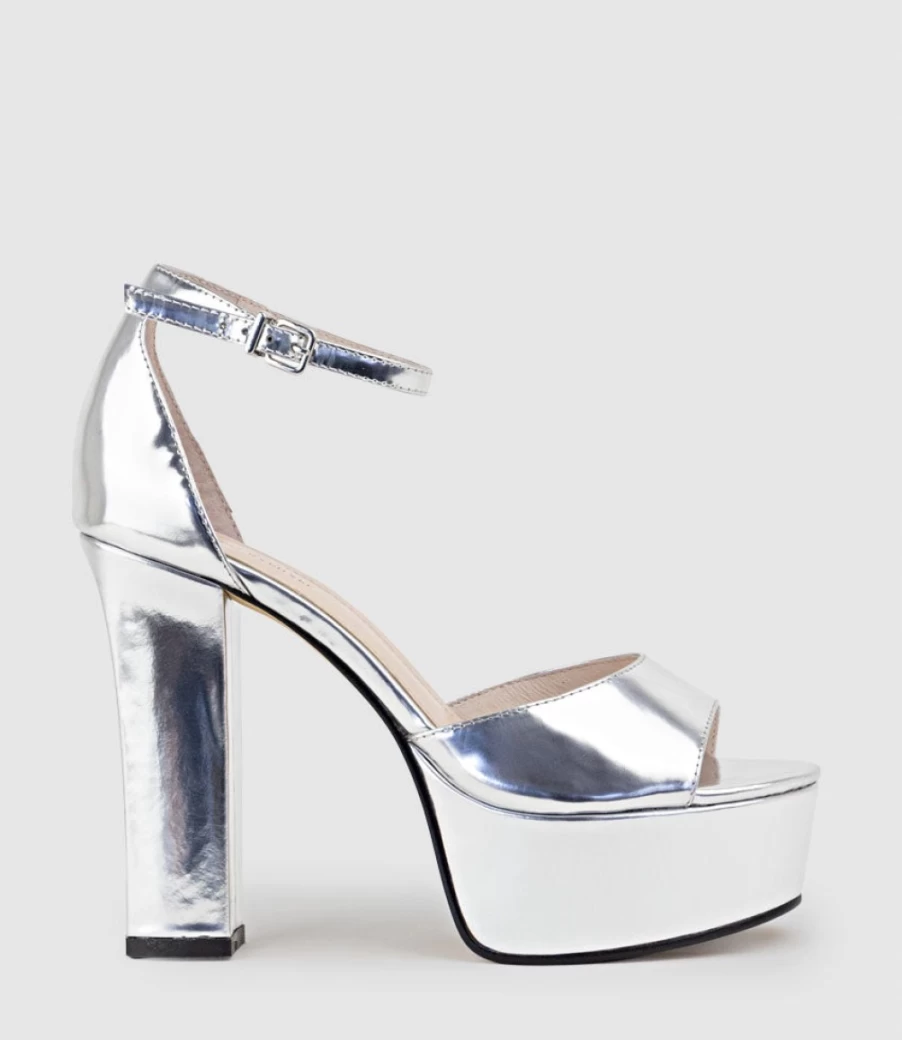 Edward Meller Women's Roxy125 Silver Mirror Open Toe Platform Sandals