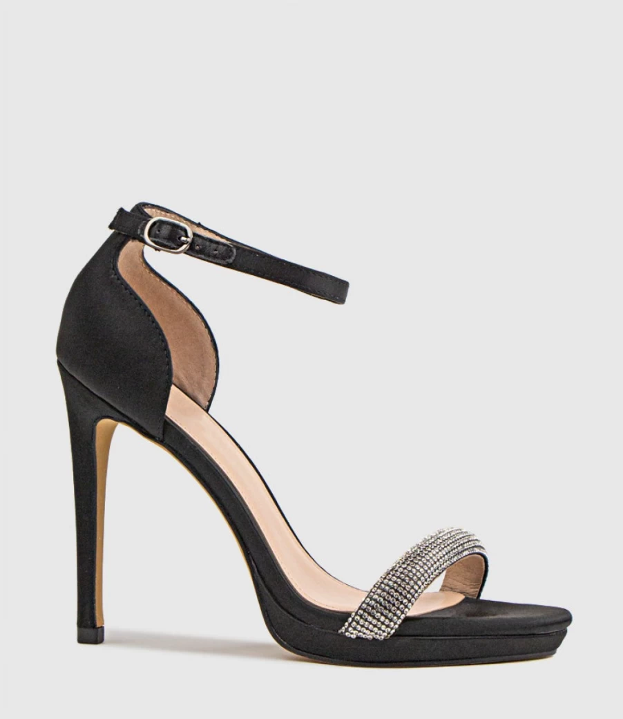 Edward Meller Women's Wistful110 Black Satin Diamond Band Platform Sandals