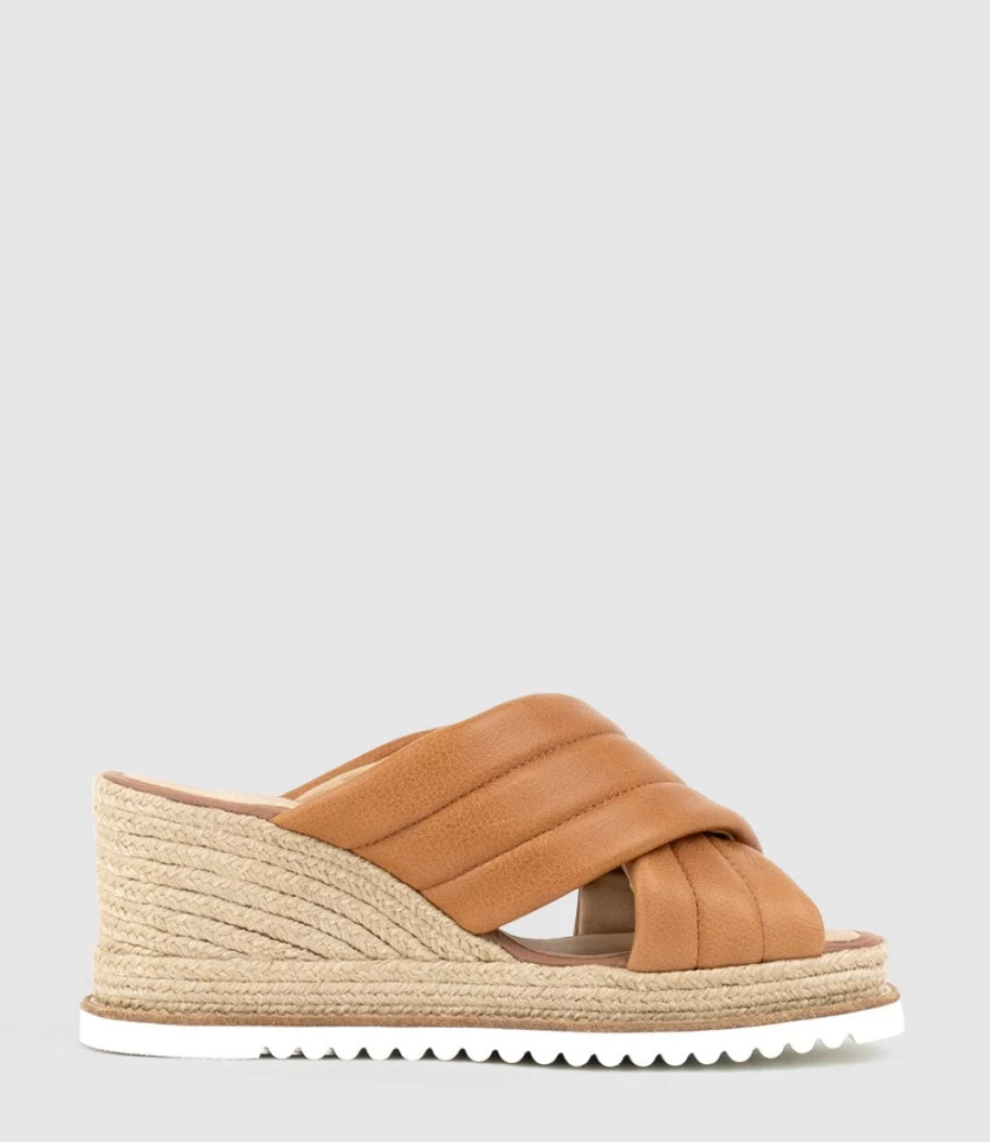 Edward Meller Women's Tan Quilted Crossover Morgan Espadrille Flats