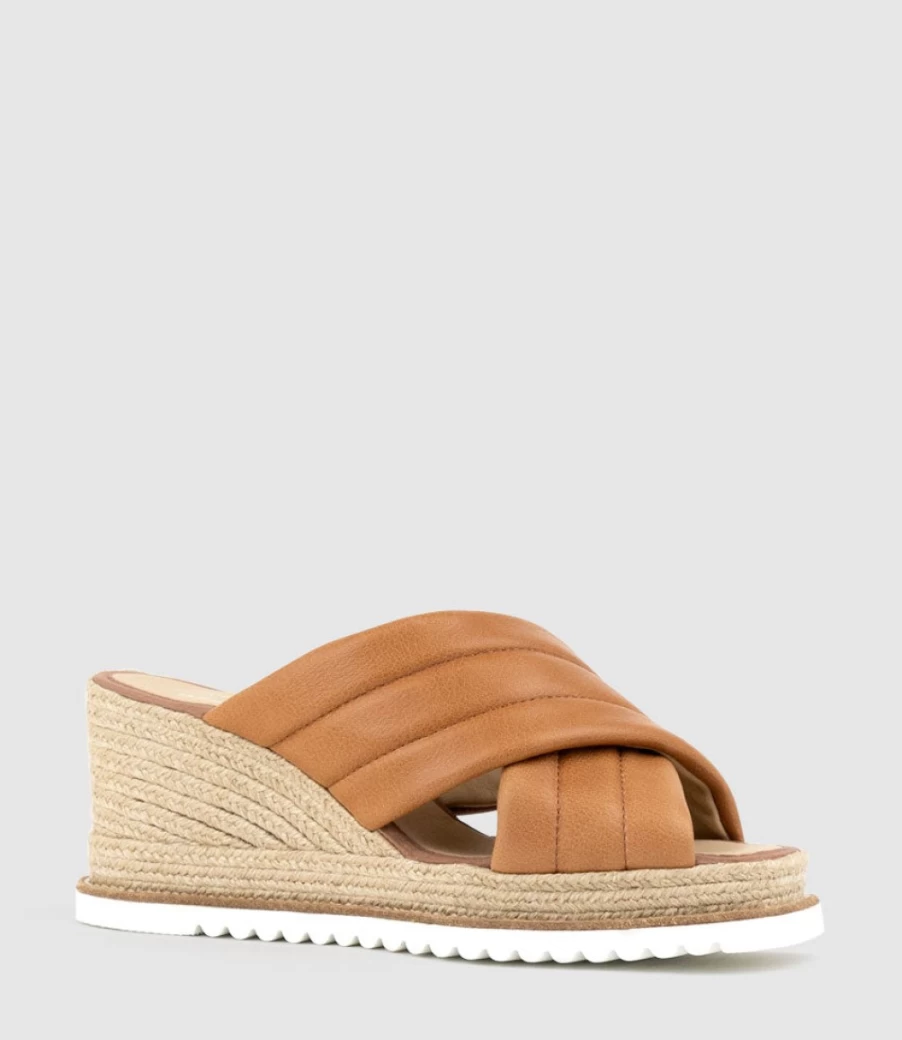 Edward Meller Women's Tan Quilted Crossover Morgan Espadrille Flats