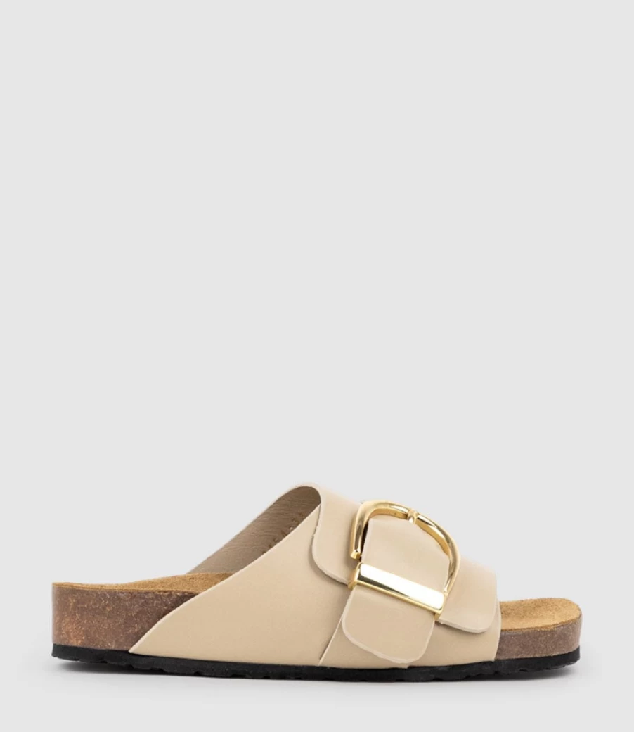 Edward Meller Women's Kakari Buckle Slide Sandals with Footbed in Mink