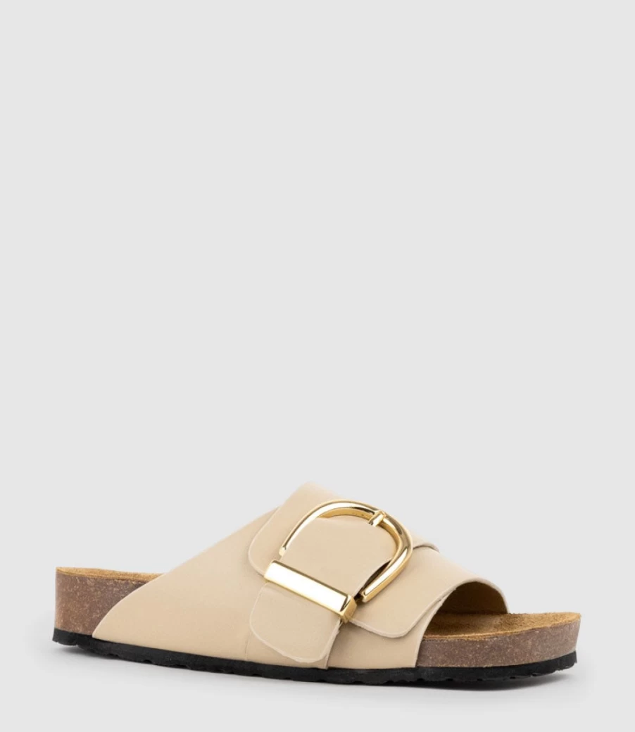 Edward Meller Women's Kakari Buckle Slide Sandals with Footbed in Mink