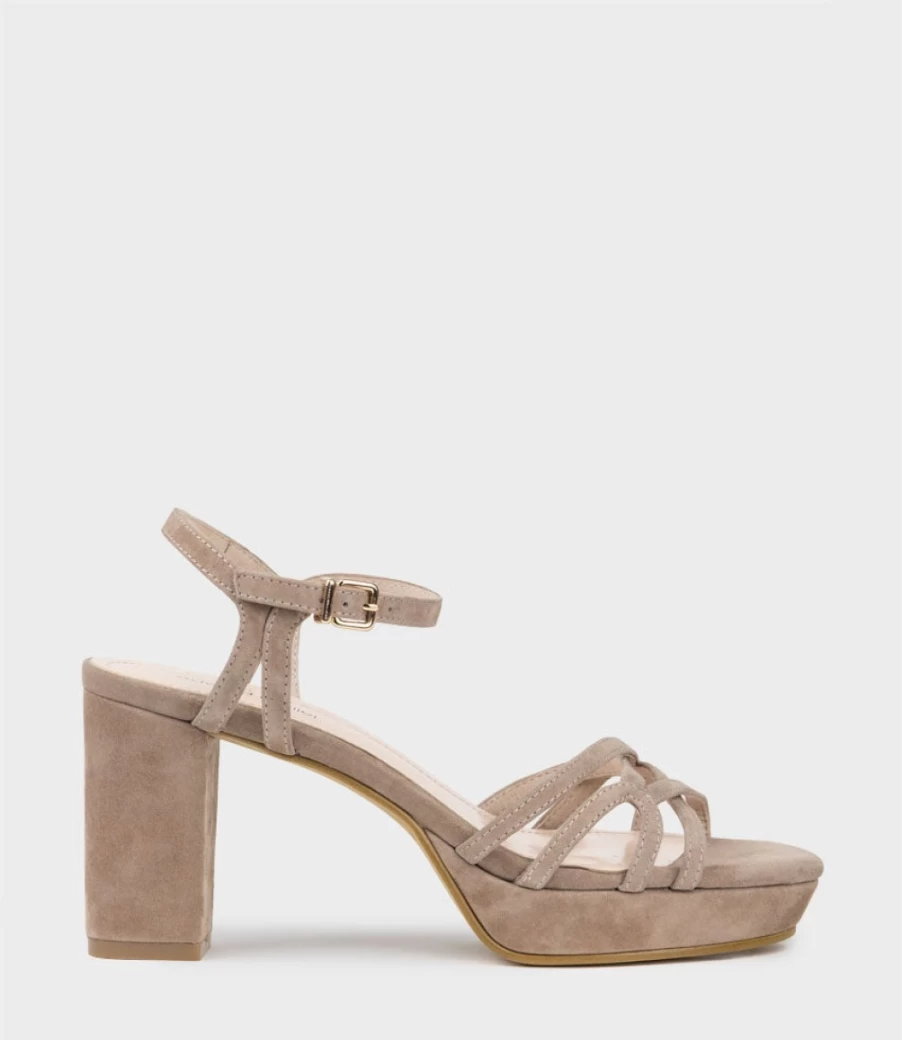 Edward Meller Women's Riva80 Multistrap Platform Sandal in Nude Suede