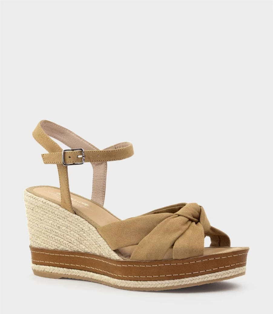 Edward Meller Women's Mystra Tan Suede Knot Front Espadrille Sandals