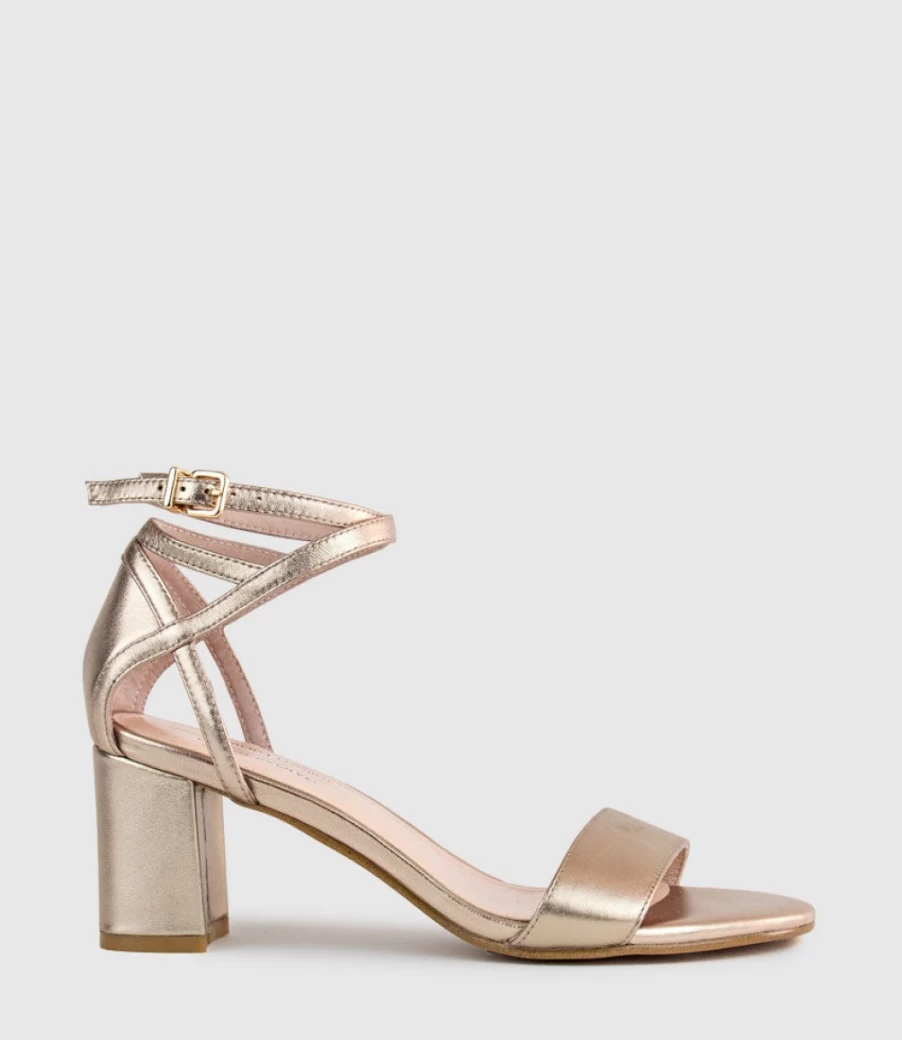 Edward Meller Women's Kenya 60 Block Heel Sandals with Hourglass Ankle Wrap in Rose Gold