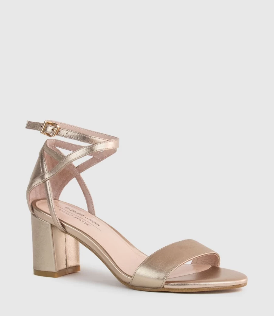 Edward Meller Women's Kenya 60 Block Heel Sandals with Hourglass Ankle Wrap in Rose Gold